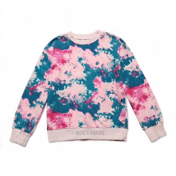 4/$20 -So Girls Crewneck Pullover Fleece Sweatshirt Tie Dye Teal Pink Size S 6/7 - Picture 2 of 5